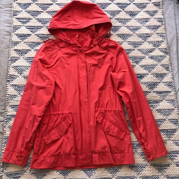 Lacoste Coral Red Pink Rain Jacket Coat Size 38 S Beautiful Like New - Picture 1 of 10